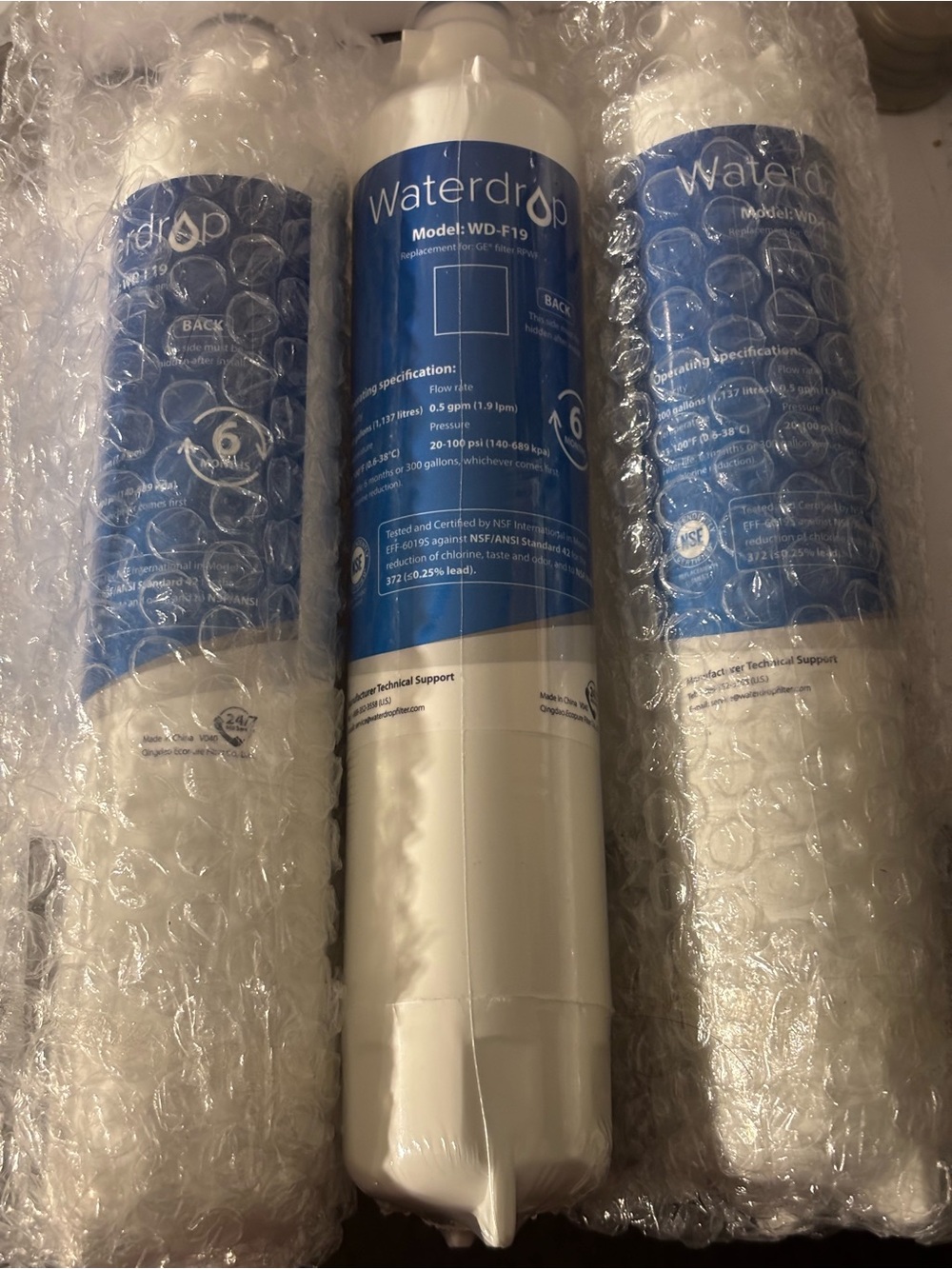 Waterdrop WD-F19 Refrigerator Water Filter - White with Blue Label (3-Pack)